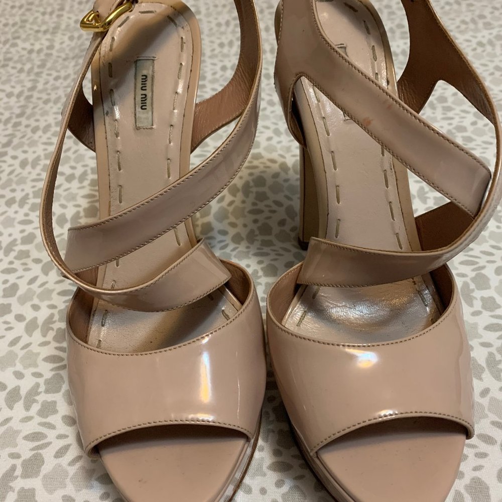 Miu Miu Leather Nude Strap Platform Heels